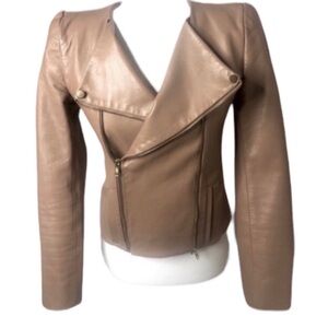 Camilla & Marc Small Nude Tan Luxury Biker Cropped Moto Jacket